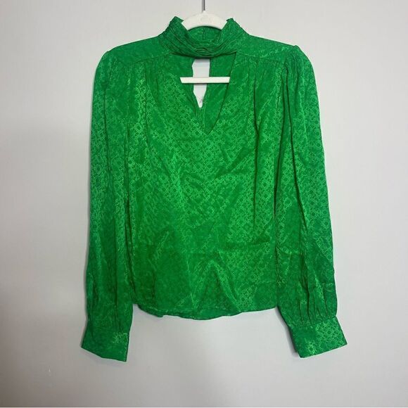 Jonathan Simkhai Janelle Foulard Jacquard Mock Neck Cut Out Top In green Flawed - Picture 1 of 8